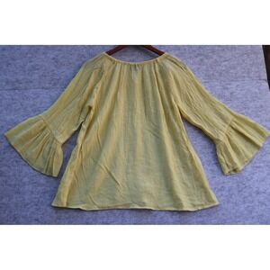 Jaclyn Smith Collection Women Yellow Crinkle Gauze Bell Sleeve Peasant Top L
